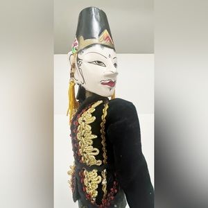 Indonesian Golek Puppet (Male), " Handmade Carved, Painted Wood & Fabric